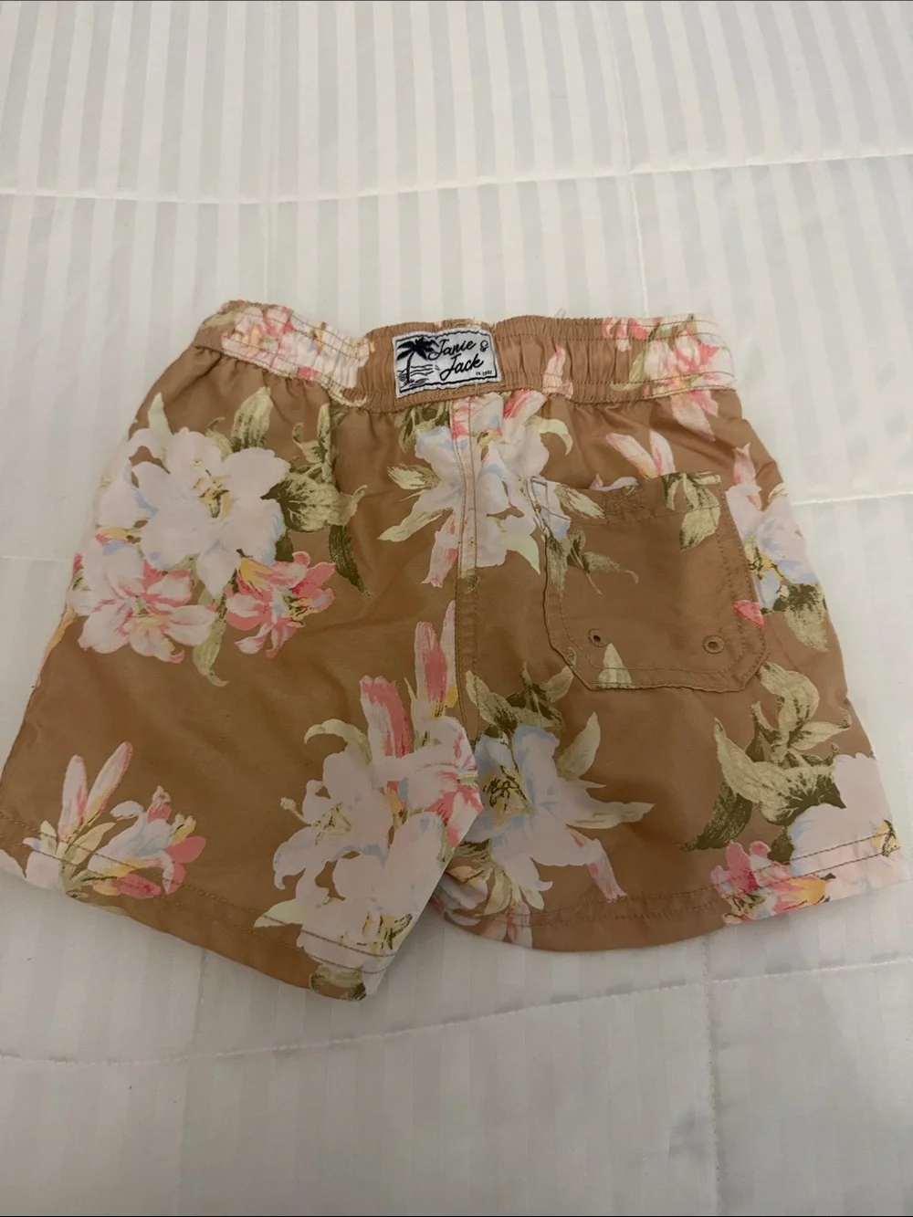Janie and Jack Tan Floral Kids Swim Trunks